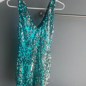Blue and silver sequin dress